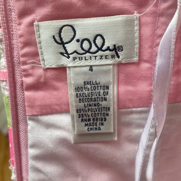 Lilly Pulitzer Dress 4 Strapless Pink Green White Lace Floral Polka Dot Ribbon - Picture 3 of 11